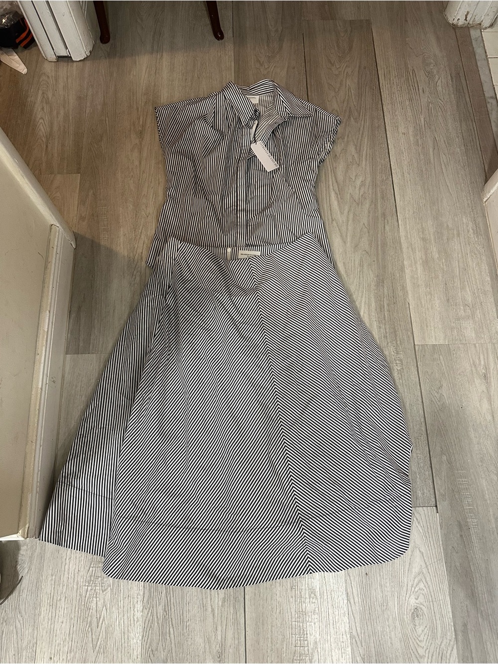 Brandon Maxwell Black and White Striped Midi Skirt Dress